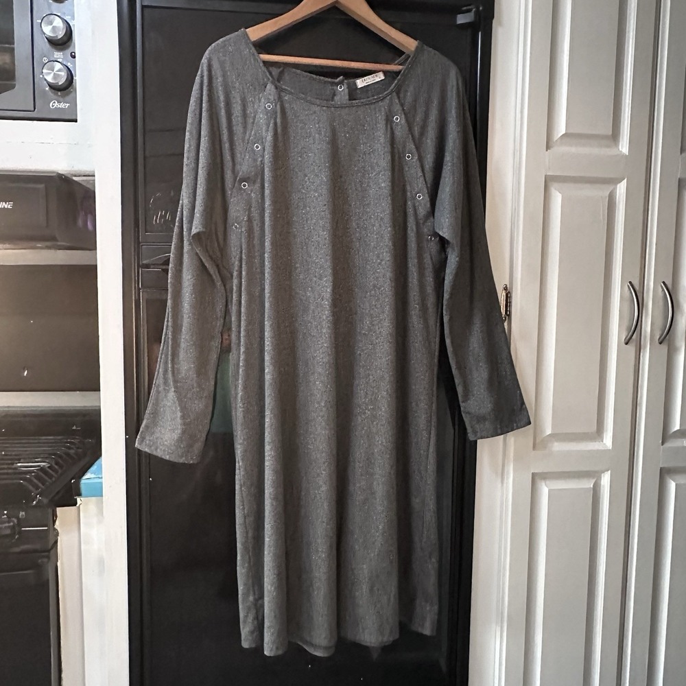 Ekouaer Maternity Nursing Dress Sz XL Heather Gray Snap Bodice & Back Soft‎ Cozy
